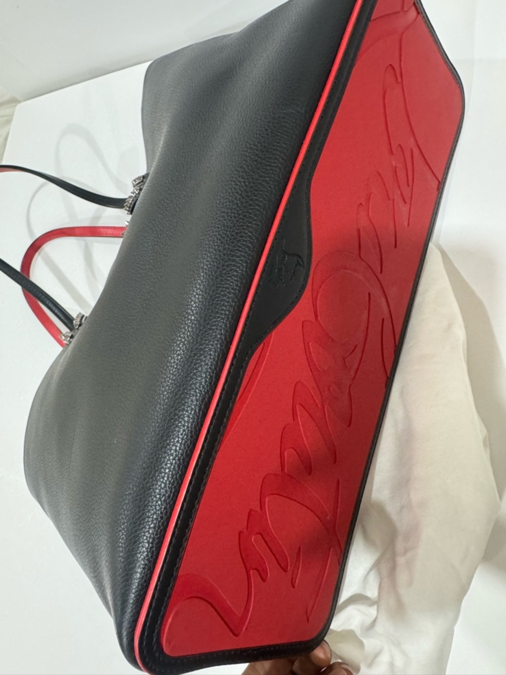Christian Louboutin Black Leather Tote with Red Accents - Picture 3 of 7